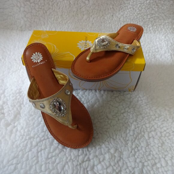 Yellow Box thong sandals Silver and Gold Crystals NIB sz8.5 - Picture 2 of 7